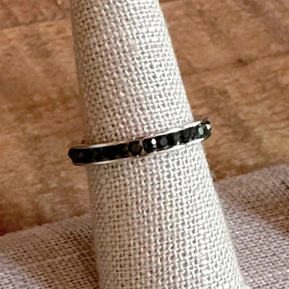 Waterproof Jet Black Onyx CZ Stainless Steel Eternity Band Stack Ring Wedding - Picture 5 of 7